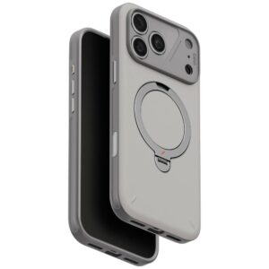Dėklas UNIQ Elix, skirtas iPhone 18 Pro Max / 17 Pro Max, su 360 laipsnių besisukančiu stovu, šviesiai pilkas