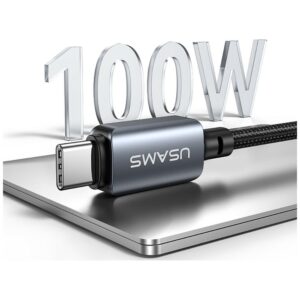 USAMS SJ821 U113 greitojo įkrovimo 100W USB-C į USB-C laidas + belaidis laikrodžio įkroviklis 1.2 m juodas - Image 10