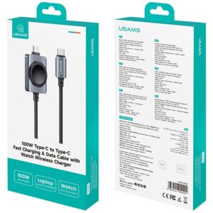 USAMS SJ821 U113 greitojo įkrovimo 100W USB-C į USB-C laidas + belaidis laikrodžio įkroviklis 1.2 m juodas - Image 5