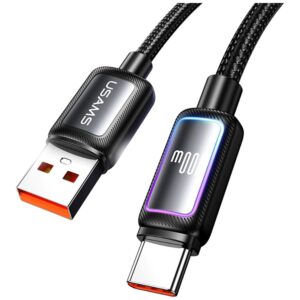USAMS Al-Alloy SJ817 U110 RGB greitojo įkrovimo 100W USB-A į USB-C laidas 1.2 m juodas - Image 2