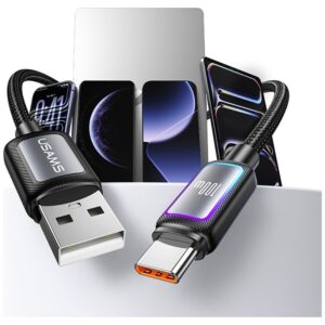 USAMS Al-Alloy SJ817 U110 RGB greitojo įkrovimo 100W USB-A į USB-C laidas 1.2 m juodas - Image 7