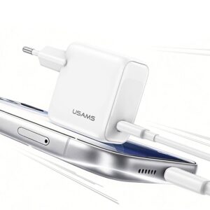 USAMS CC339 T76 45W GaN USB-C sieninis įkroviklis + SJ711 USB-C į USB-C laidas (1m, baltas) - Image 2