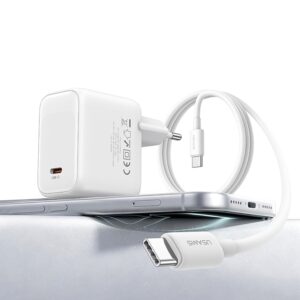 USAMS CC339 T76 45W GaN USB-C sieninis įkroviklis + SJ711 USB-C į USB-C laidas (1m, baltas) - Image 3
