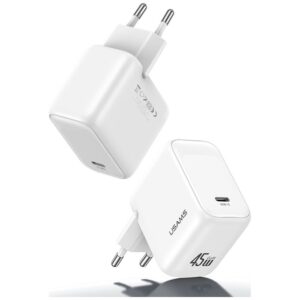 USAMS CC339 T76 45W GaN greitasis įkroviklis USB-C sieninis įkroviklis baltas