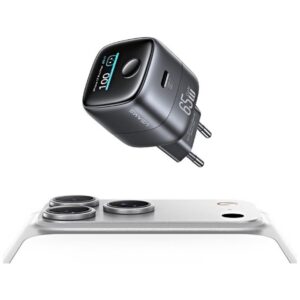 USAMS CC338 T75 65W GaN išmanusis skaitmeninis greitasis įkroviklis USB-C sieninis įkroviklis tamsiai pilkas - Image 2