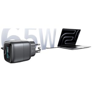 USAMS CC338 T75 65W GaN išmanusis skaitmeninis greitasis įkroviklis USB-C sieninis įkroviklis tamsiai pilkas - Image 4