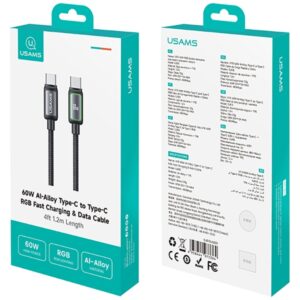 USAMS Al-Alloy SJ815 U110 RGB greito įkrovimo 60W USB-C į Lightning laidas 1.2 m juodas - Image 4