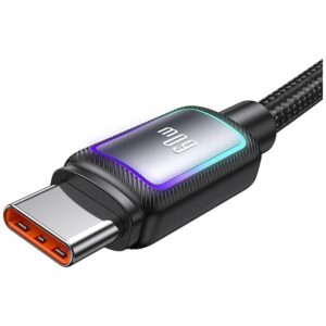 USAMS Al-Alloy SJ815 U110 RGB greito įkrovimo 60W USB-C į Lightning laidas 1.2 m juodas - Image 5