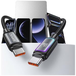 USAMS Al-Alloy SJ815 U110 RGB greito įkrovimo 60W USB-C į Lightning laidas 1.2 m juodas - Image 9