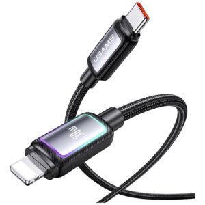 USAMS Al-Alloy SJ816 U110 RGB greito įkrovimo 30W USB-C į Lightning laidas 1.2 m juodas - Image 2