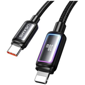 USAMS Al-Alloy SJ816 U110 RGB greito įkrovimo 30W USB-C į Lightning laidas 1.2 m juodas - Image 3