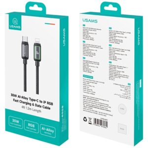 USAMS Al-Alloy SJ816 U110 RGB greito įkrovimo 30W USB-C į Lightning laidas 1.2 m juodas - Image 4