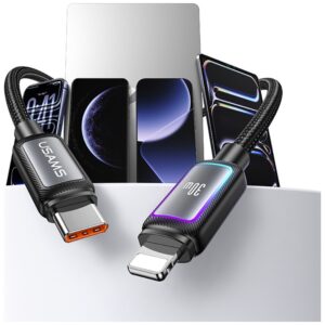 USAMS Al-Alloy SJ816 U110 RGB greito įkrovimo 30W USB-C į Lightning laidas 1.2 m juodas - Image 8