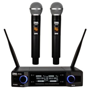 DNA Professional DVS2 - belaidis mikrofonas, 2 rankiniai siųstuvai + bazinė stotelė (560–590 MHz)