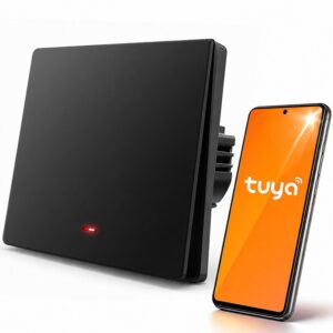 Qoltec 52722 Išmanusis 1 grupės šviesos jungiklis | WiFi | Laikmatis | Tuya | Išmanusis gyvenimas | Juodas