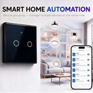 Qoltec 52712 Išmanusis lietimui jautrus 2 klavišų šviesos jungiklis | WiFi | Laikmatis | Tuya | Išmanusis gyvenimas | Grūdintas stiklas | Juodas - Image 2