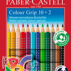 Spalvoti pieštukai „Faber-Castell Grip“ 10+2 spalvų