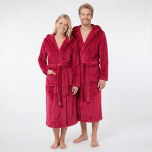 GAUBERT unisex flisinis chalatas su gobtuvu, ilgas, bordo spalvos L/XL - Image 2