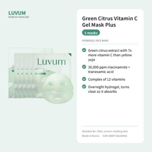 LUVUM Green Citrus Vitamin C Gel Mask Plus hidrogelinė kaukė 5 vnt. - naktinė, su niacinamidu - Image 2