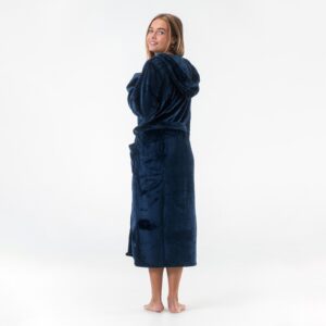 GAUBERT unisex flisinis chalatas su gobtuvu, ilgas, mėlynos spalvos S/M - Image 4