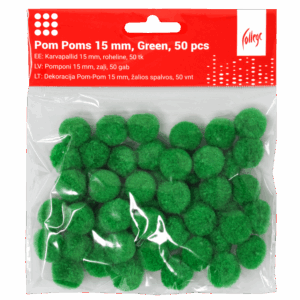 Dekoracija Pom-Pom College, 15 mm., 50 vnt., žalios spalvos