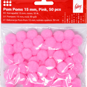 Dekoracija Pom-Pom College, 15 mm., 50 vnt., rožinės spalvos