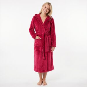 GAUBERT unisex flisinis chalatas su gobtuvu, ilgas, bordo spalvos L/XL - Image 4
