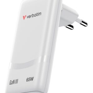 Verbatim 32355 Fold 'n' Go GaN Įkroviklis 65W 2-Port, USB-C, EU Plug, Balta - Image 1