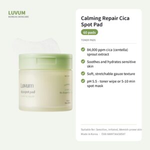 LUVUM Calming Repair Cica Spot Pad raminamieji tonizuojantys padeliai 60 vnt. - su centele, pH 5,5 - Image 2