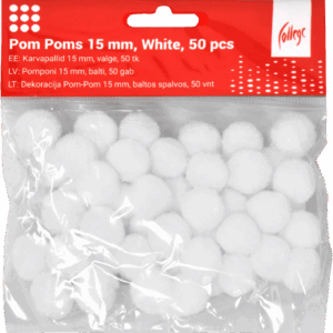Dekoracija Pom-Pom College, 15 mm., 50 vnt., baltos spalvos