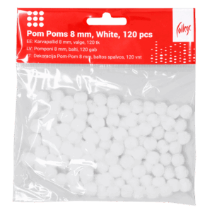 Dekoracija Pom-Pom College, 8 mm., 120 vnt., baltos spalvos