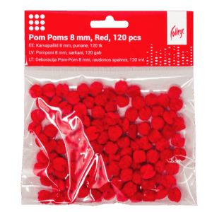 Dekoracija Pom-Pom College, 8 mm., 120 vnt., raudonos spalvos