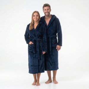 GAUBERT unisex flisinis chalatas su gobtuvu, ilgas, mėlynos spalvos S/M - Image 2