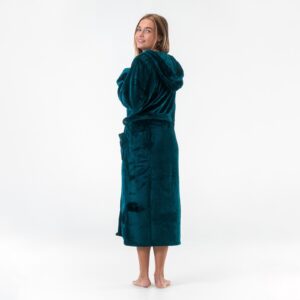 GAUBERT unisex flisinis chalatas su gobtuvu, ilgas, žalsvai mėlynos spalvos 2XL/3XL - Image 2