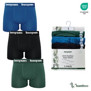 BENYSON bambuko viskozės trumpikės-šortukai vyrams, 3 vnt., žalia, juoda, mėlyna, XL