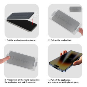 Grūdintas stiklas Full Glue Privacy Easy-Stick Box, skirtas iPhone 17 PRO, JUODAS - Image 4