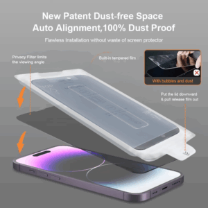 Grūdintas stiklas Full Glue Privacy Easy-Stick Box, skirtas iPhone 17 PRO MAX, JUODAS - Image 6