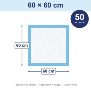 Higieniniai paklotai šunims ir katėms 60×60 cm, 50 vnt. - Image 2