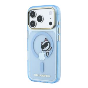 Karl Lagerfeld IML Choupette Peekaboo Magsafe dėklas, skirtas iPhone 18 Pro Max, mėlynas