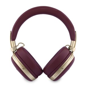 Guess PU Grained Triangle Gold Metal Logo ENC belaidės ausinės, bordo spalvos - Image 2