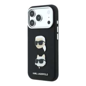 Karl Lagerfeld PU Semi Wrap Saffiano K&CH Heads dėklas, skirtas iPhone 18 Pro, juodas