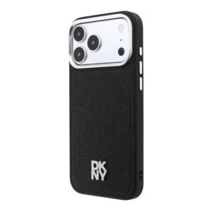 DKNY PU odos dėklas su fiksuotu blizgančiu dirželiu ir Magsafe funkcija, skirtas iPhone 18 Pro, juodas