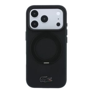 Lacoste PVC Petit Pique pusiau uždengiamas dėklas su žiediniu stovu ir MagSafe funkcija, skirtas iPhone 18 Pro, juodas - Image 2