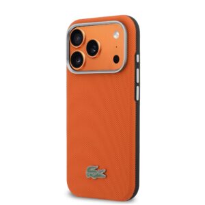 Lacoste PVC Petit Pique pusiau uždengiantis MagSafe dėklas, skirtas iPhone 17 Pro, oranžinis