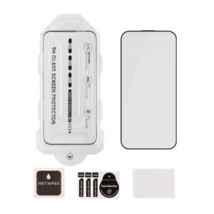 OBAL:ME 5D stiklinis ekrano apsauginis stiklas su aplikatoriumi, skirtas Apple iPhone 13/13 Pro/14/16e/17e, juodas