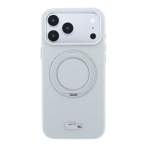 Lacoste PVC Petit Pique pusiau uždengiamas dėklas su žiediniu stovu ir MagSafe funkcija, skirtas iPhone 18 Pro Max, šviesiai pilkas - Image 2