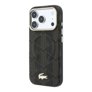 Lacoste PVC pusiau apgaubiantis reljefinis MagSafe dėklas, skirtas iPhone 18 Pro, rudas