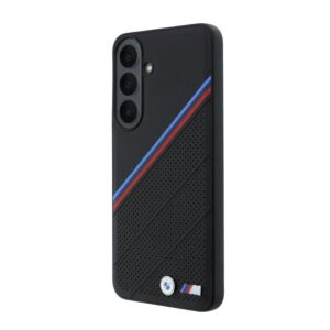 BMW M Tricolor perforuoto rašto magnetinis dėklas, skirtas Samsung Galaxy S26 FE, juodas