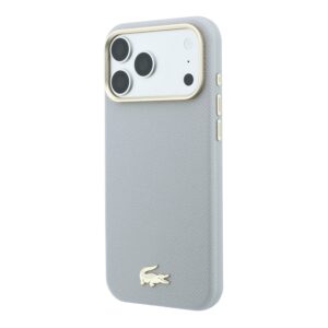 Lacoste PU odos Champs Elysees auksinio logotipo MagSafe dėklas, skirtas iPhone 18 Pro Max, šviesiai pilkas
