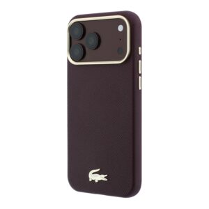 Lacoste PU odos Champs Elysees auksinio logotipo MagSafe dėklas, skirtas iPhone 18 Pro, bordo spalvos